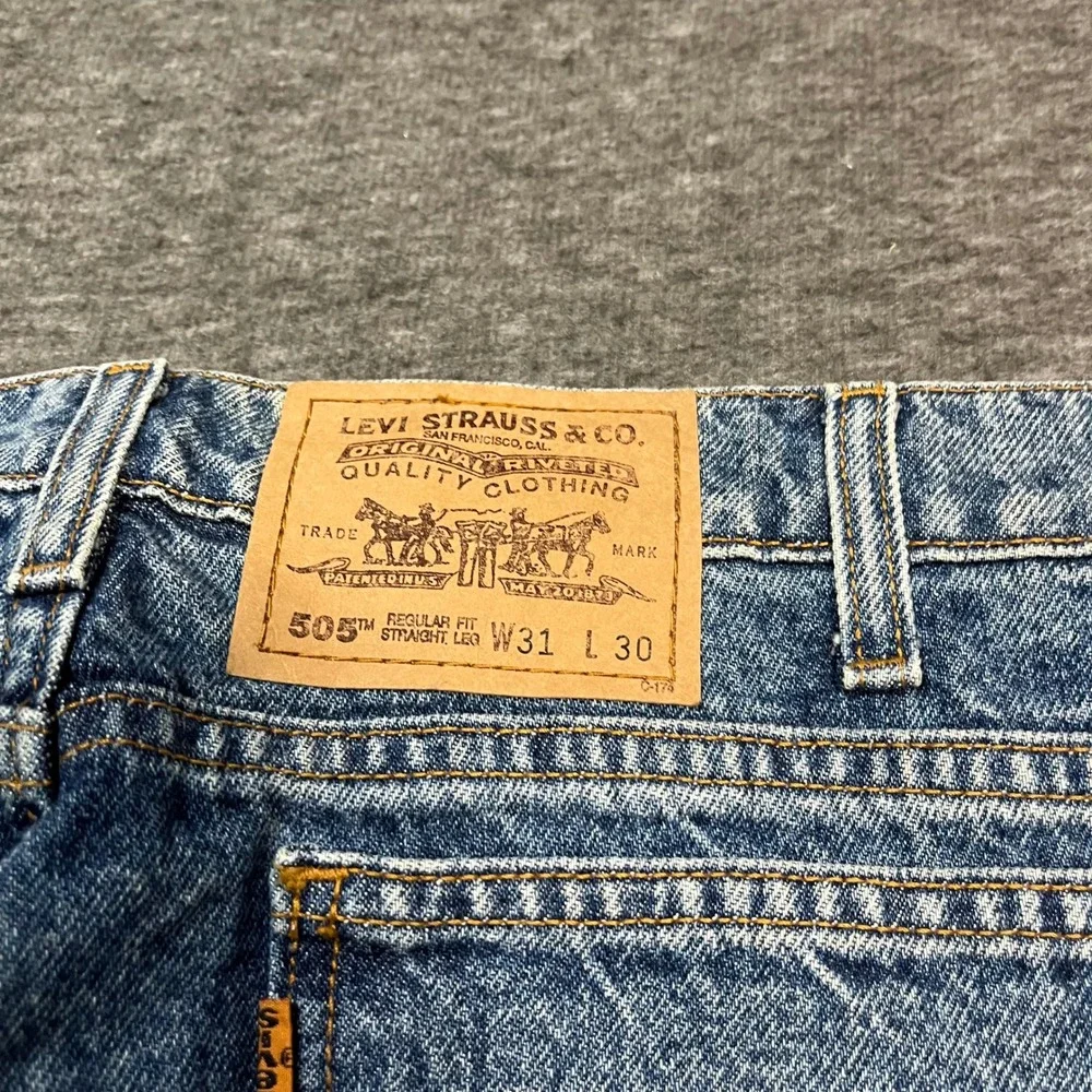 Levis 505 Vintage Orange Tab Jeans Mens 31x30 Medium Wash Straight Leg Denim